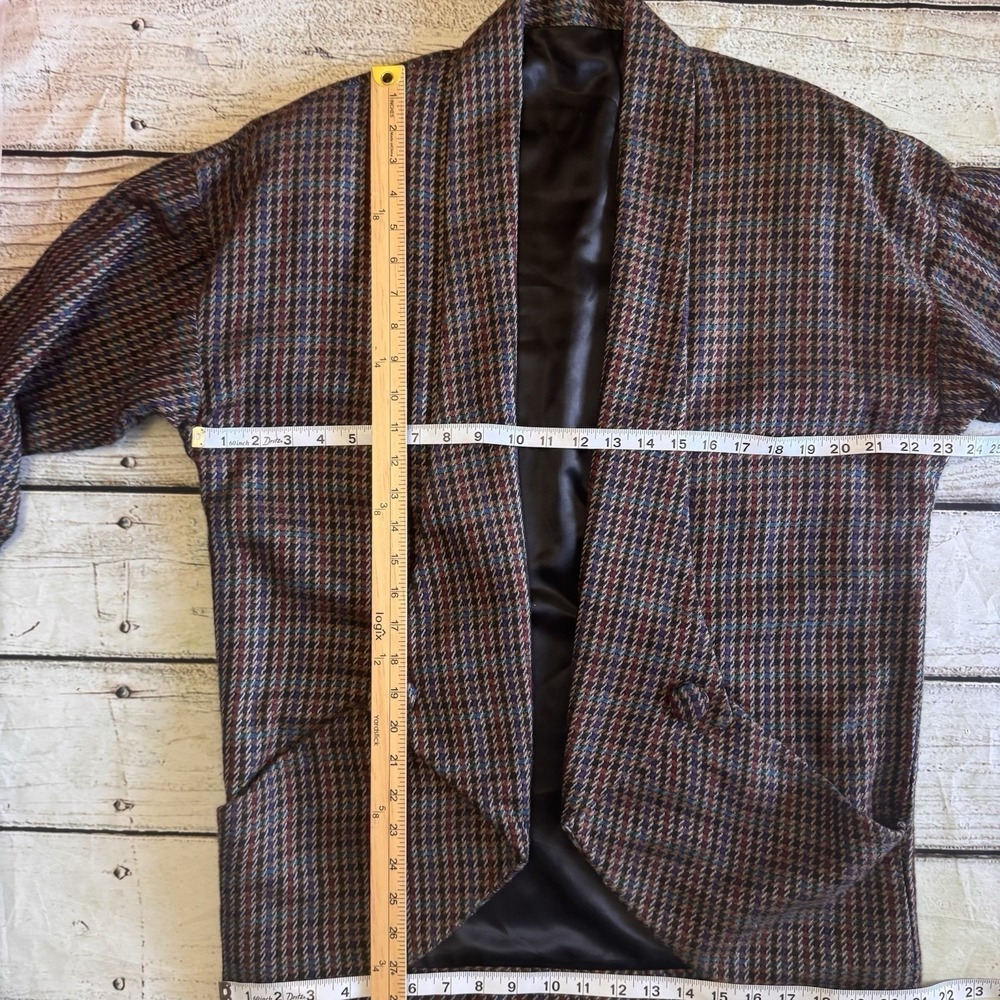 Vintage Houndstooth Tweed Jacket Women's Medium Draped Shawl Collar Open Front - Picture 9 of 16